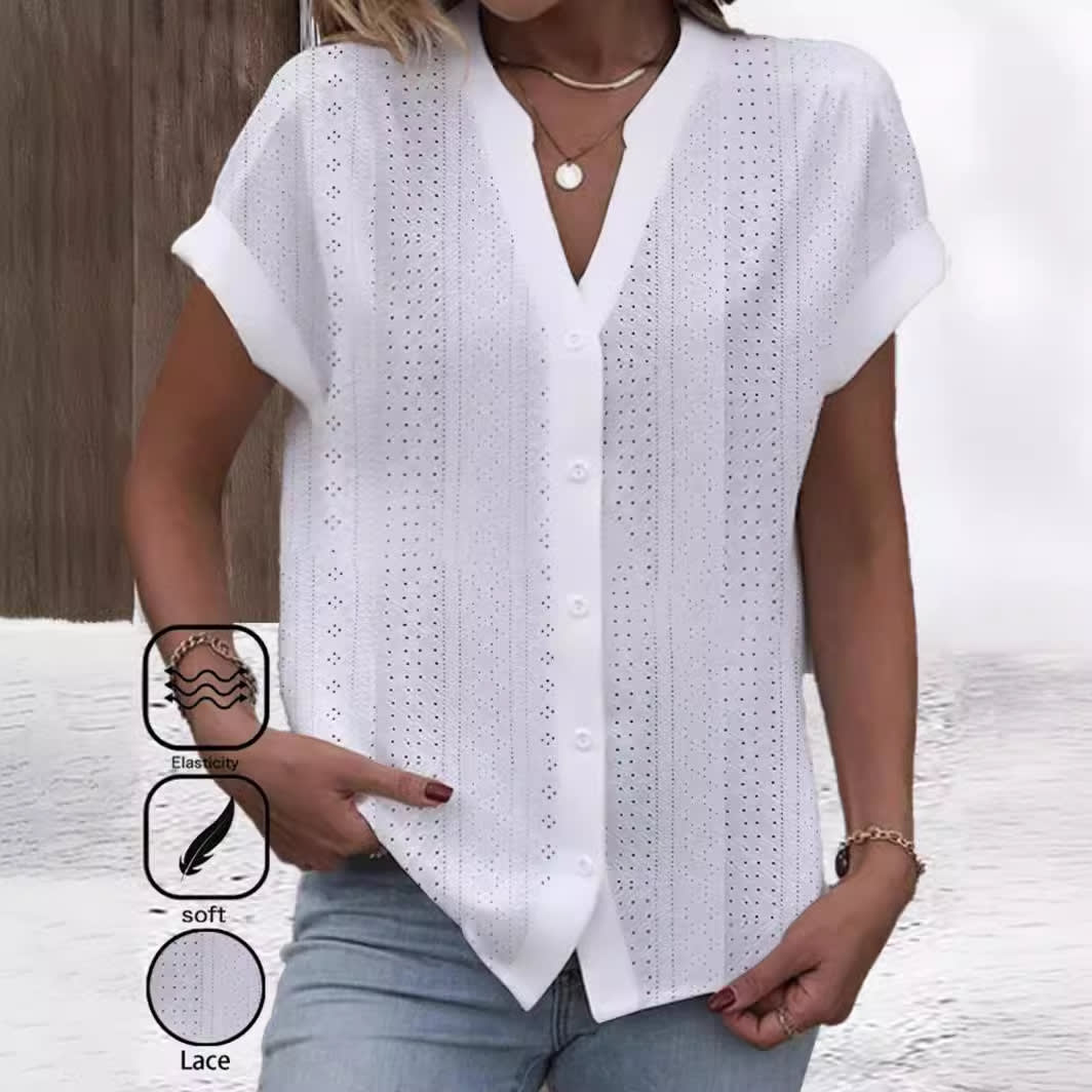 Summer Simplicity Casual V-neck Solid Color Shirt For Women view 6