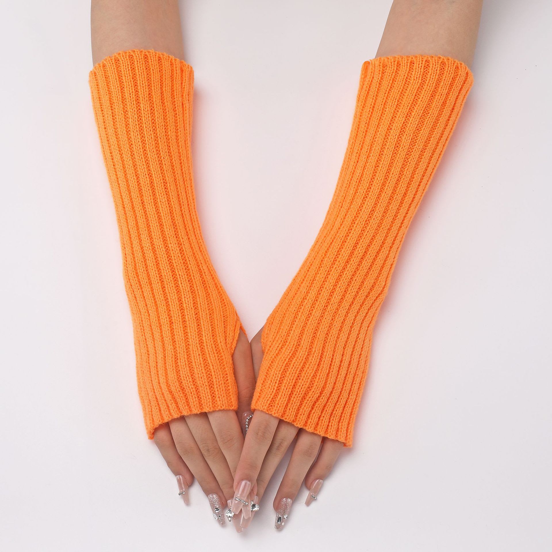 30-length Striped Gloves New Autumn And Winter Wool Sleeve Knitted Warm Fingerless Oversleeve view 2
