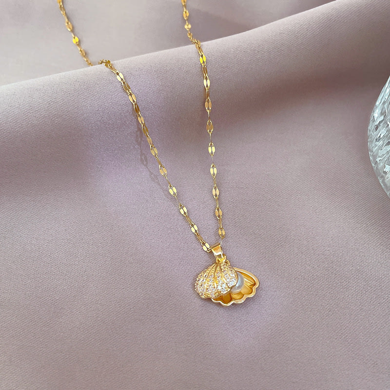 Shell Pearl Necklace With Rhinestones Female Zircon Temperament Personality Jewelry view 4