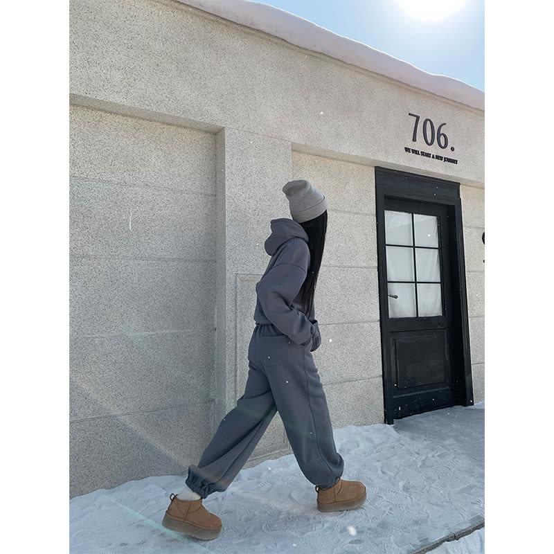 Idle Style Loose Sweater Ankle-tied Elastic Waist Thickened Sweatpants Suit view 9
