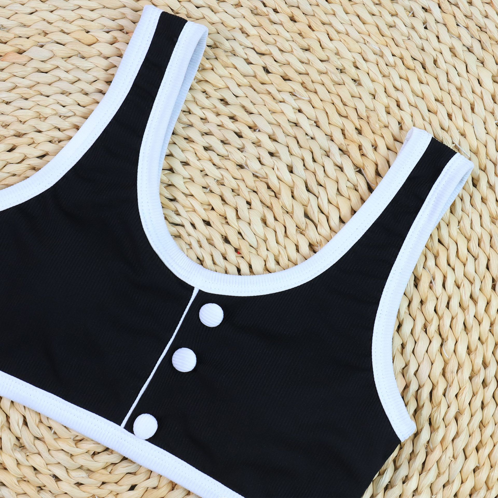 Sexy Black And White Color Matching High Waist Split Bikini Swimsuit view 9