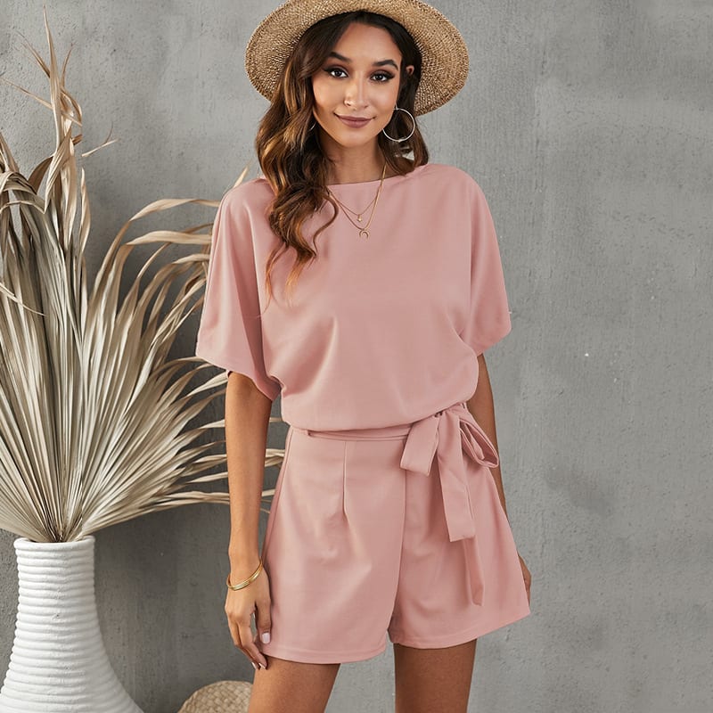 Women's Round Neck Short-sleeved Lace-up Jumpsuit view 17