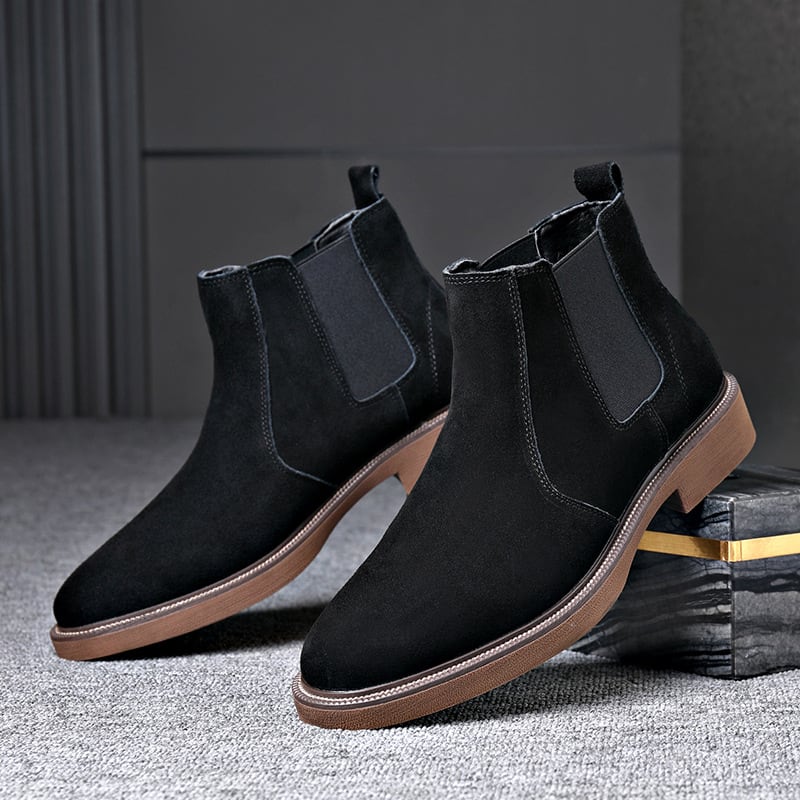 Men's Suede Leather Autumn And Winter New Fleece-lined Pointed Ankle Boots view 3