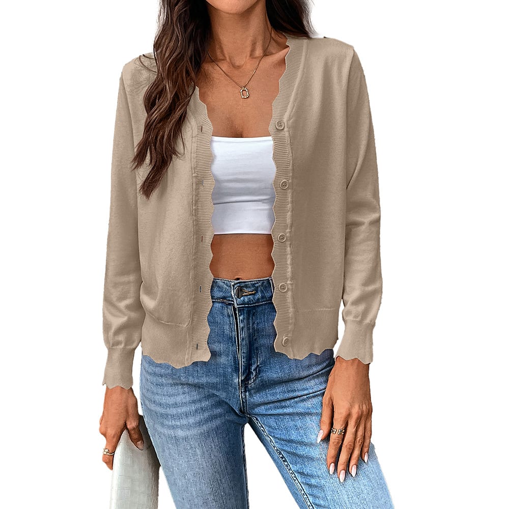 V-neck Long-sleeved Knitted Cardigan Pure Color Ice Silk Coat For Women view 5
