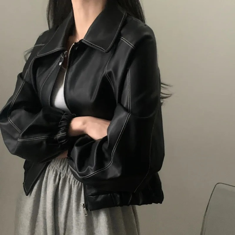 Fashion And Handsome Leather Coat Women view 2