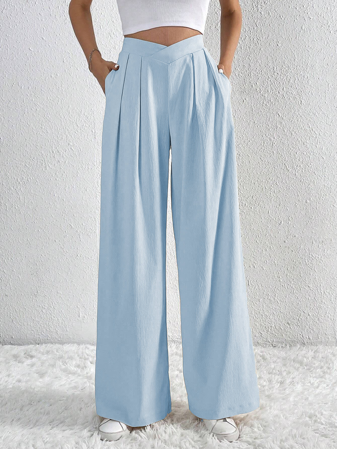 Summer New Solid Color Pleated Casual Wide-leg Pants Loose Casual Women's Commuting Versatile Style Comfortable TrousersS view 5