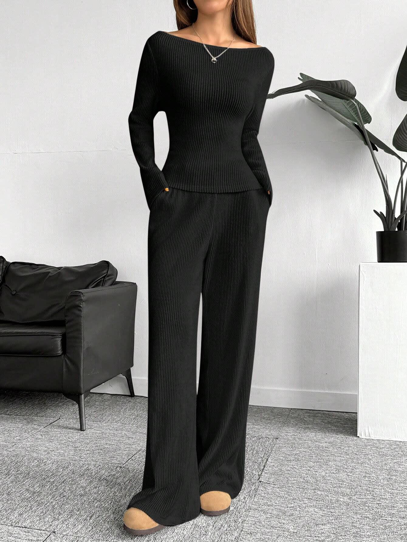Casual Long Sleeve Straight-leg Pants Loose Temperament Suit view 4