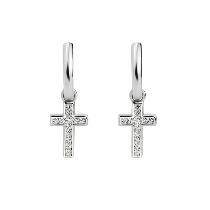 Sterling Silver Cross Ear Ring Men And Women Hip Hop Inlaid Zircon view 4