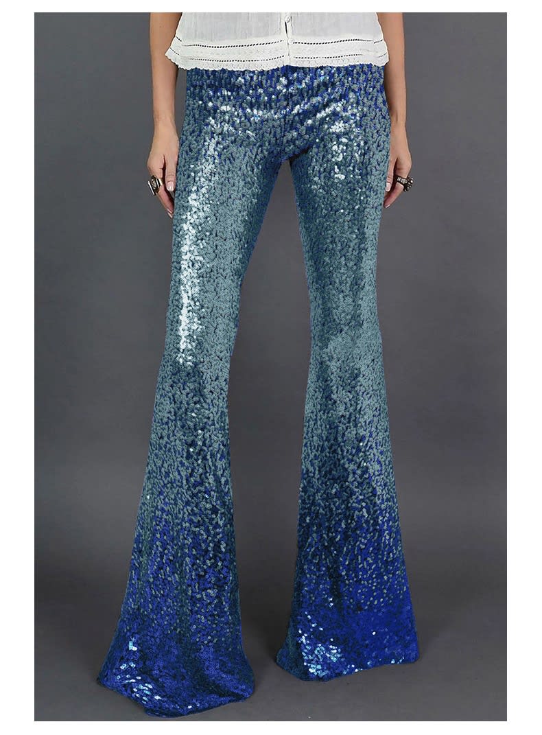 Gradient Color Wide Leg European And American High Waist Slim-fit Sequined Flared Pants view 17