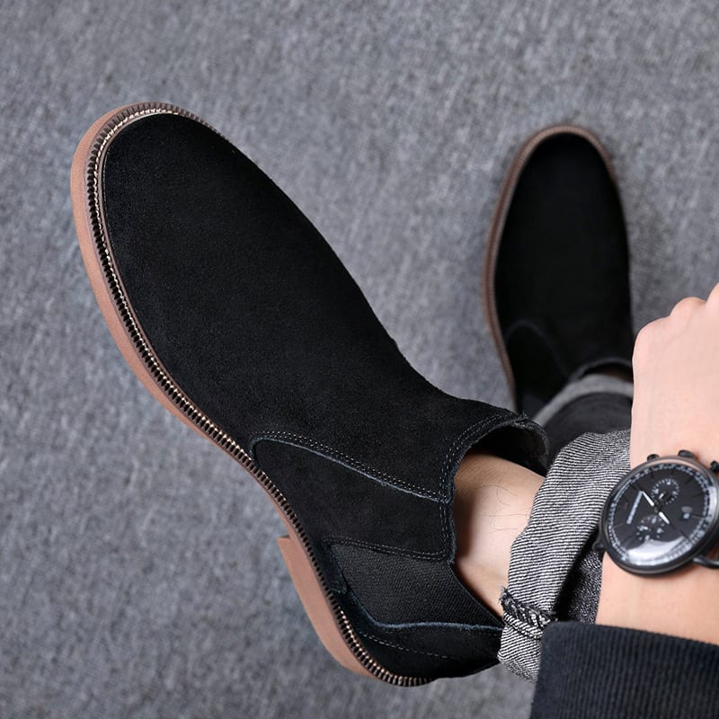Men's Suede Leather Autumn And Winter New Fleece-lined Pointed Ankle Boots view 2