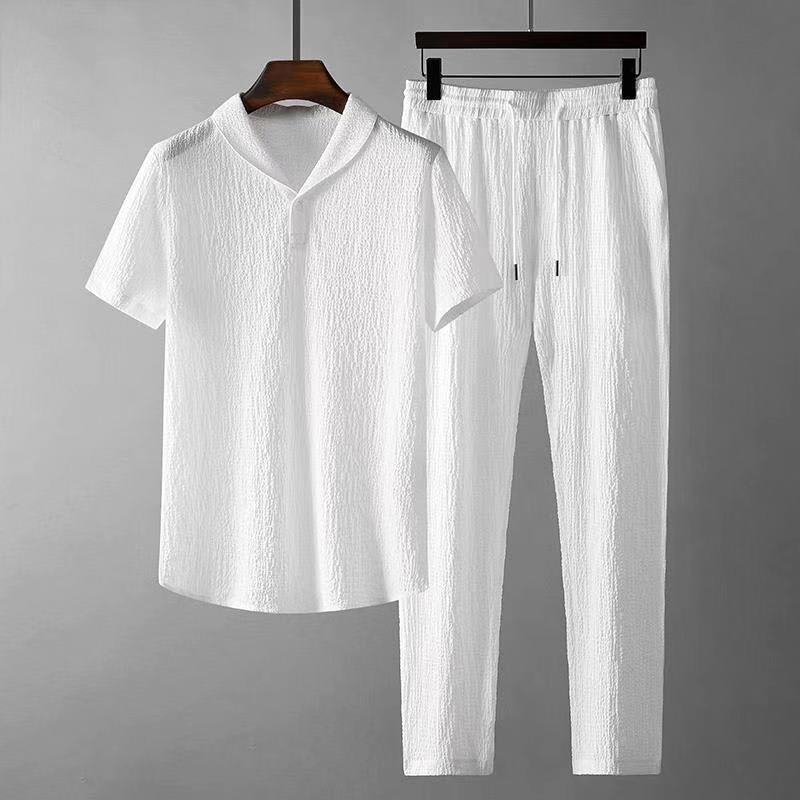 Leisure Suit Summer Loose Short Sleeve Top And Drawstring Trousers Fashion Mens Clothing view 7