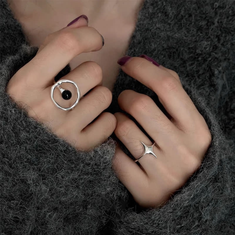 Female All-match Cold Niche Star Black Agate Ring view 9