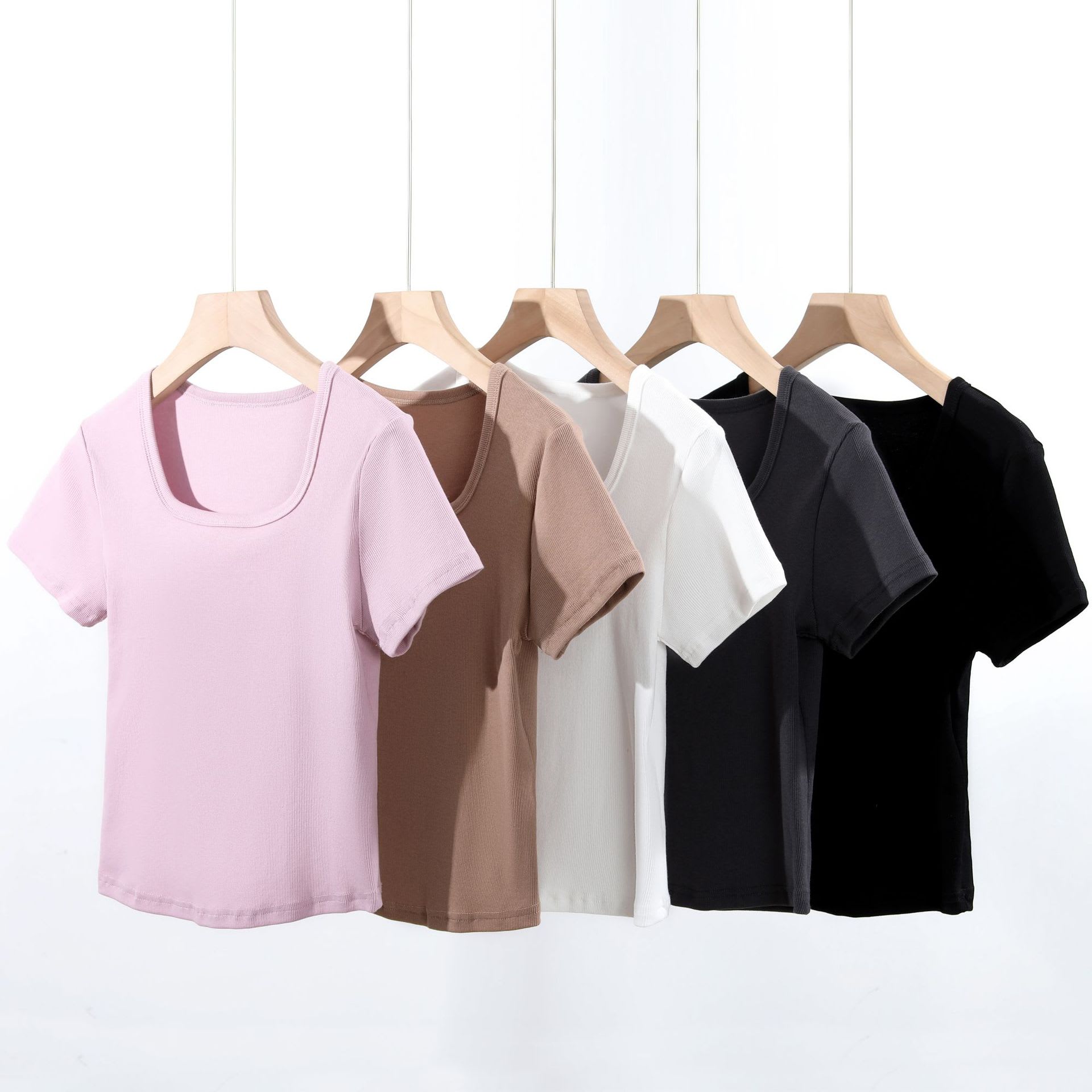 Women's American-style Square Collar Slimming Short-sleeved T-shirt view 6