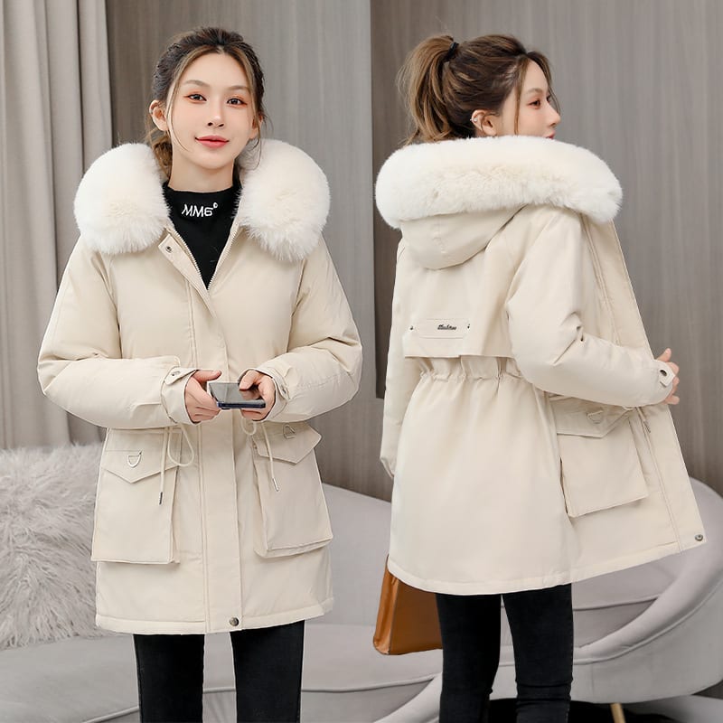 Waist Slimming Elegant Parka Cotton-padded Coat Fur Collar Western Style Velvet Lining Warm Coat view 9