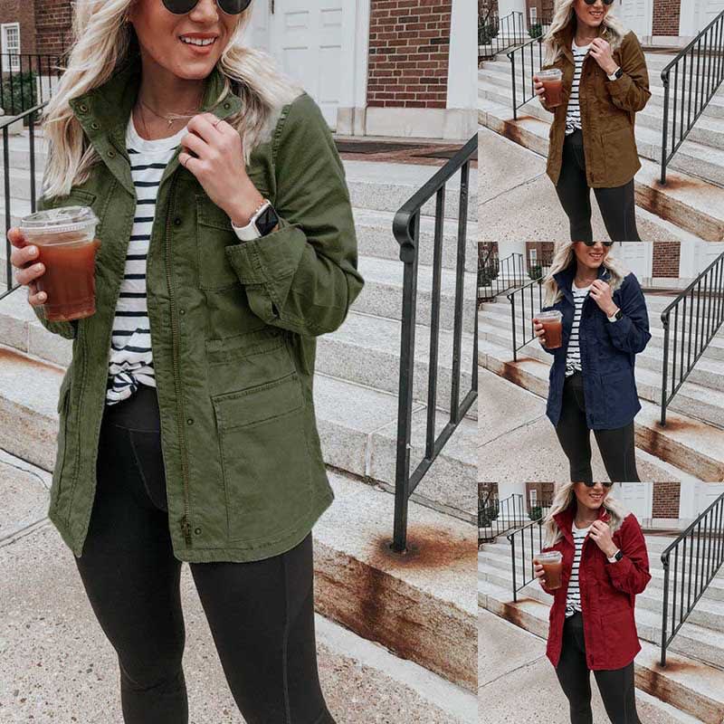 Women's Loose Solid Color Jacket Zipper Pocket Coat view 2