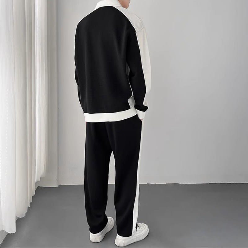 Men's Contrast Color Korean Design Sense Casual Sweatshirt Trousers Suit view 5