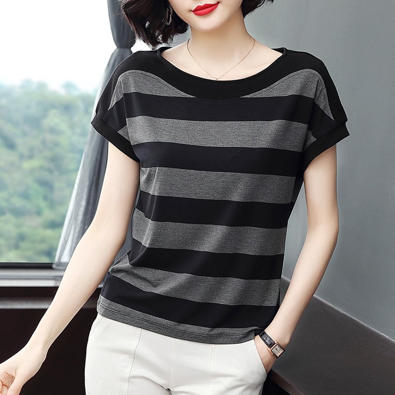 Striped Loose Short-sleeved T-shirt For Women view 6