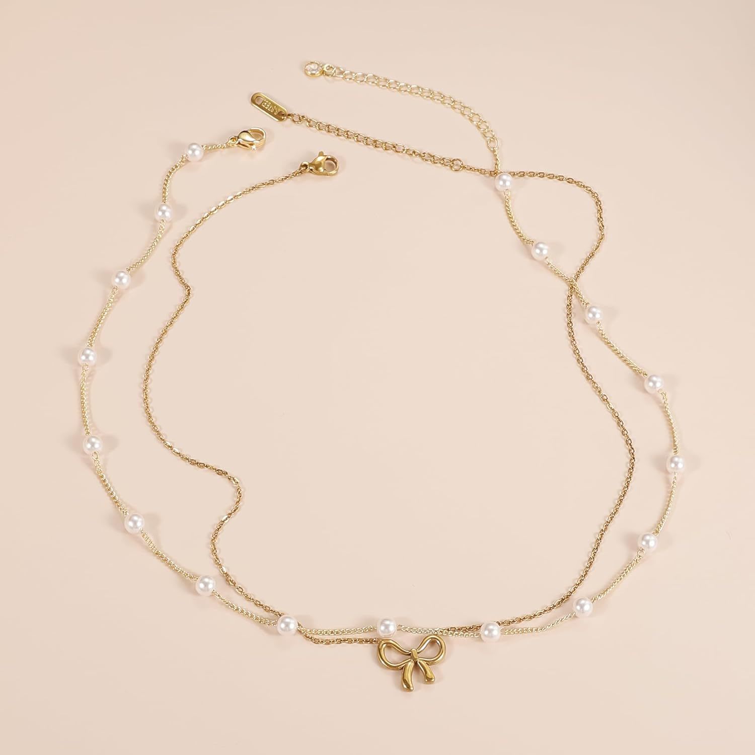 Simple Pearl Double Layer Choker Fashion Gold Color Necklaces Chain Small Bow Pendant Necklace Jewelry Gifts For Women Fashion Jewelry Valentine's Day Gifts view 3
