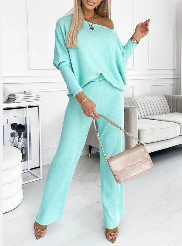 Solid Color Fashion Casual Slant Shoulder Sports Trousers Long-sleeved Suit view 8