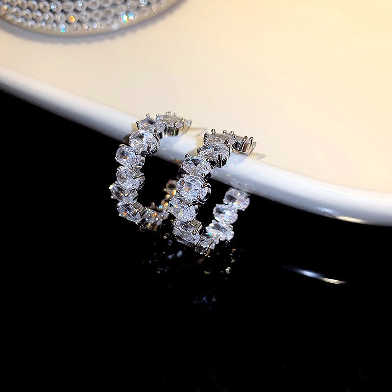 French Sweet Vintage Zircon C- Shaped Geometric Ear Ring view 3