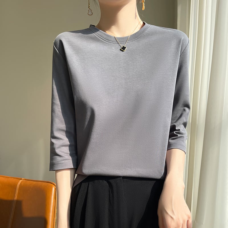 Mid-sleeve Bottoming Shirt Outer Wear Half-sleeve T-shirt Top view 6