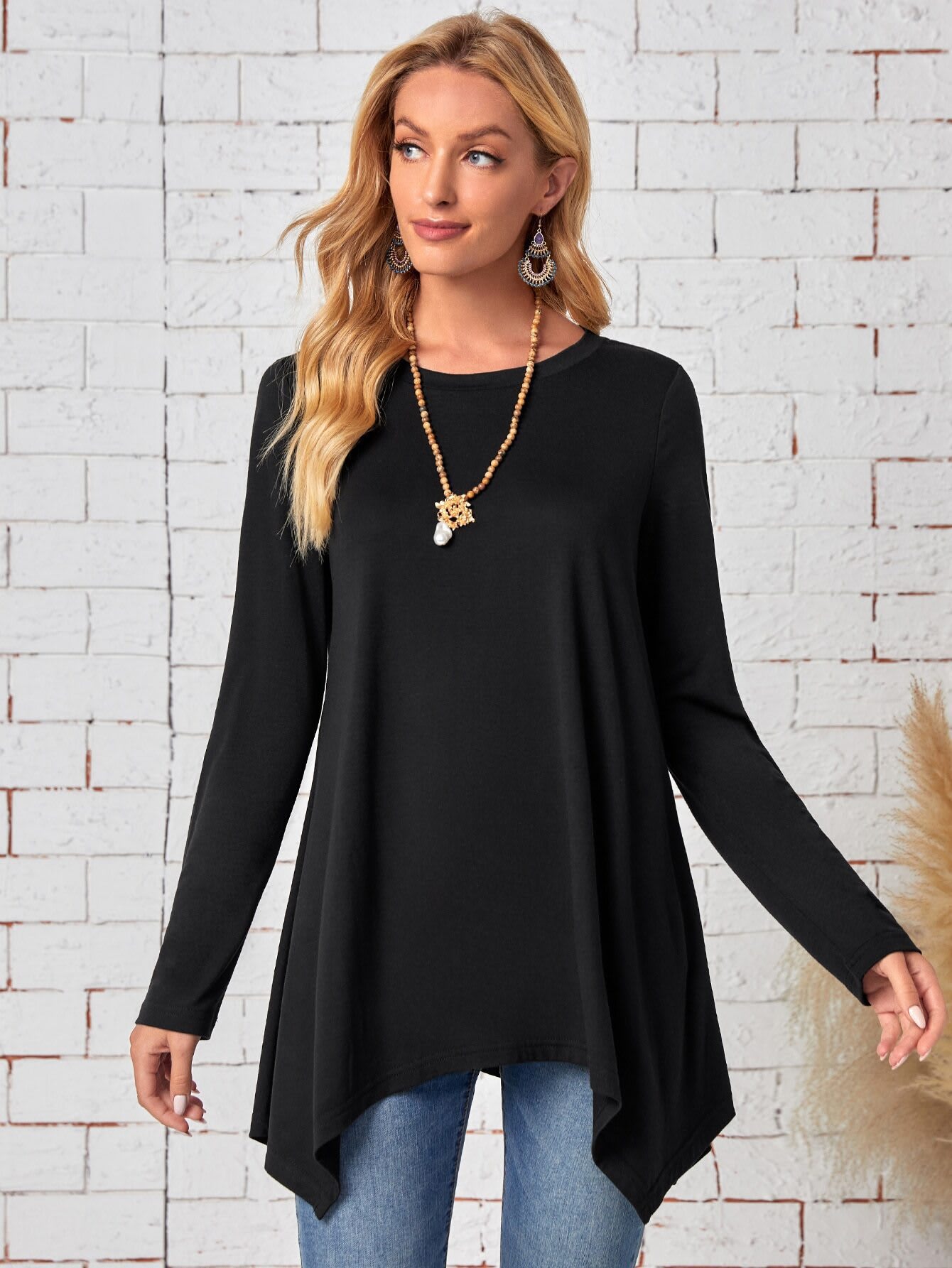Long Sleeve Irregular Fashion Round Neck Top view 3