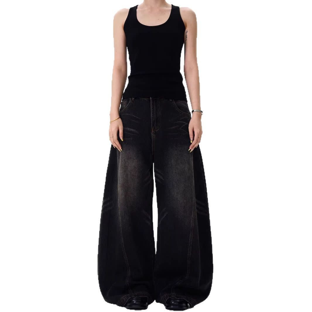Retro Cat Beard Machete Jeans Women Loose Straight-leg Wide-leg view 2