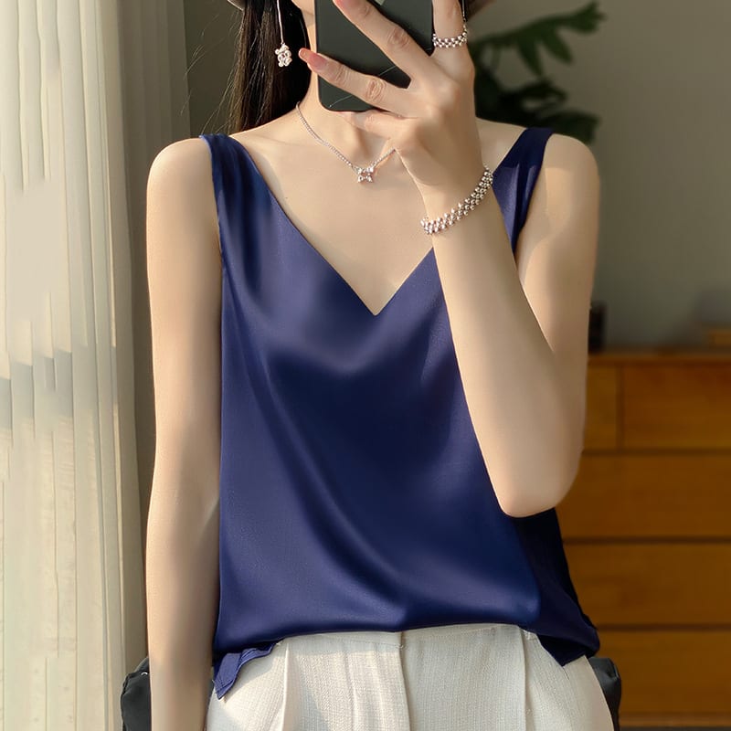 Sling Vest Inner Match Satin Silky Base Loose Sleeveless Top view 11