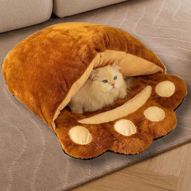 Winter Warm Cute Bear Paw Cat Bed Thickened House Semi-closed Cat Nest Large Space Washed Sleeping Bag Dog Pet Bed Pets Products view 4