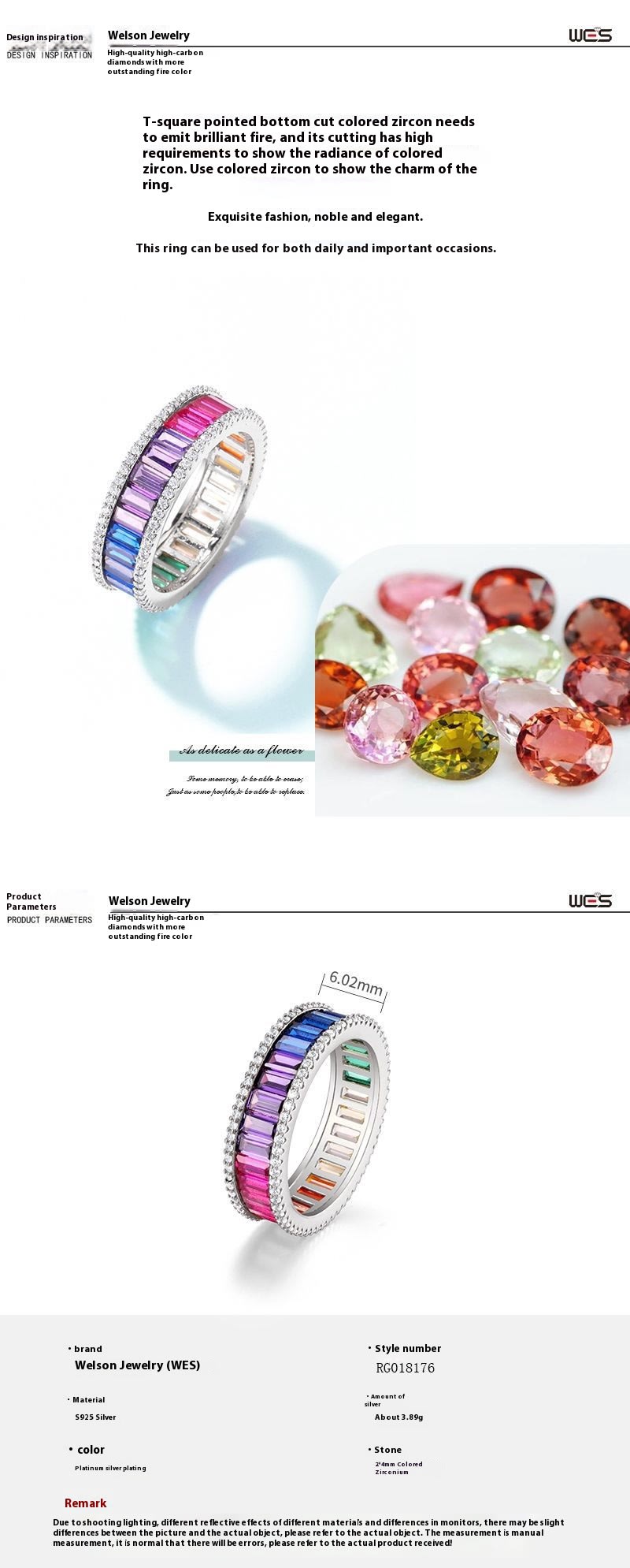 Men And Women S925 Single Row Inlaid Colored Gems Ring view 11