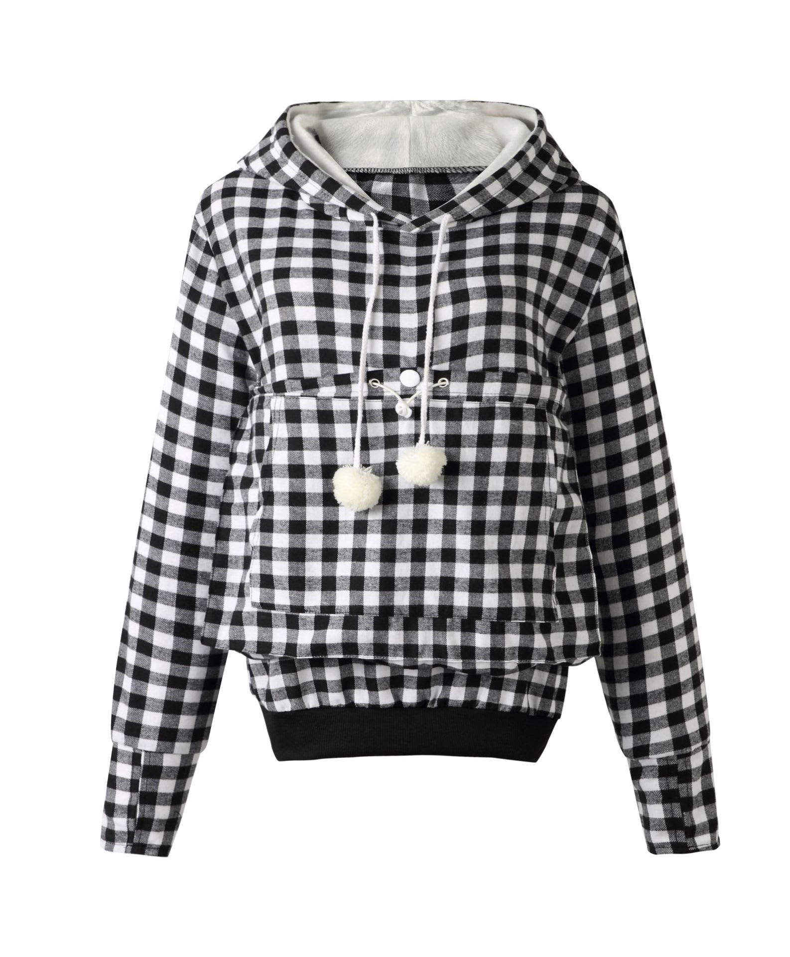 Women's Alien Cat Dogs And Cats Kangaroo Size Pocket Long Sleeve Plaid Sweater view 9