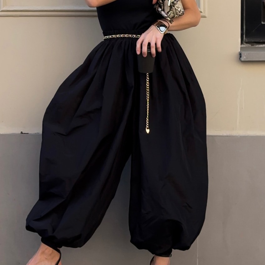 High Waist Pure Color Ankle-tied Wide Bloomers Harem Pants view 2