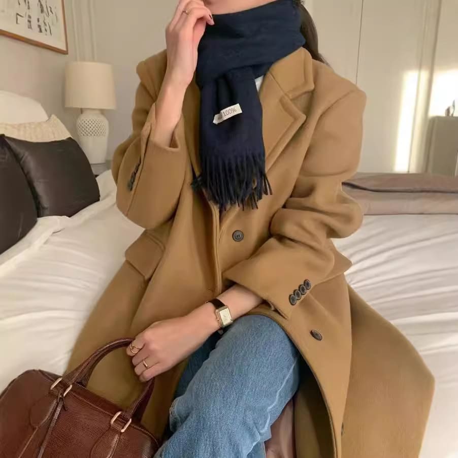 Loose Versatile Below The Knee Long Woolen Coat view 3