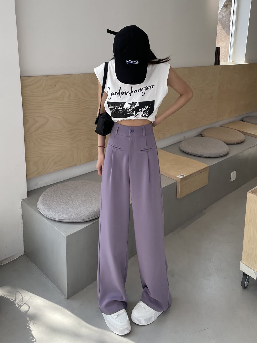 Casual High Waist Drooping Suit Mopping Purple Pants view 14