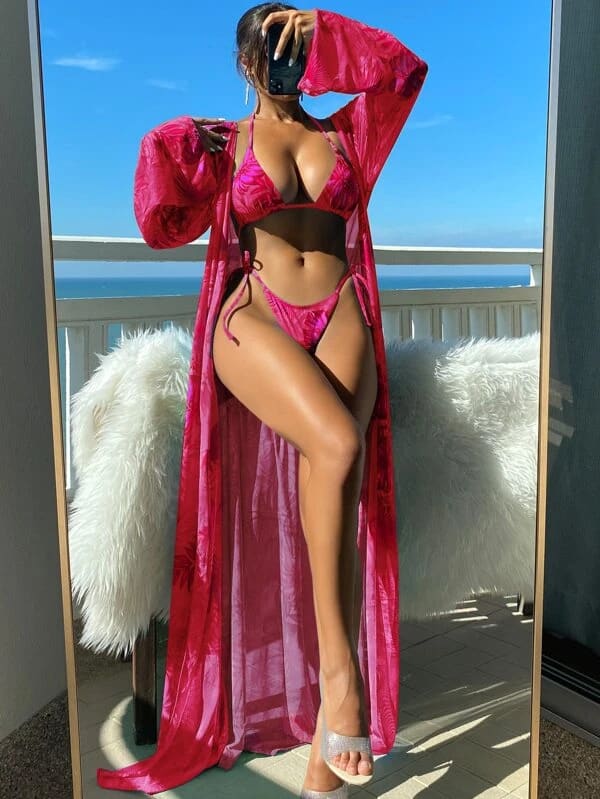 Split Long Sleeve Ins Blouse Banded Bikini view 15