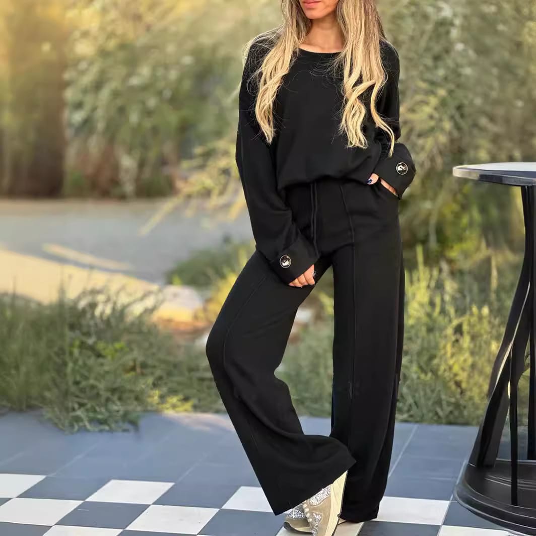 New Fashion Casual Suit Solid Color Long Sleeve Wide Leg view 7
