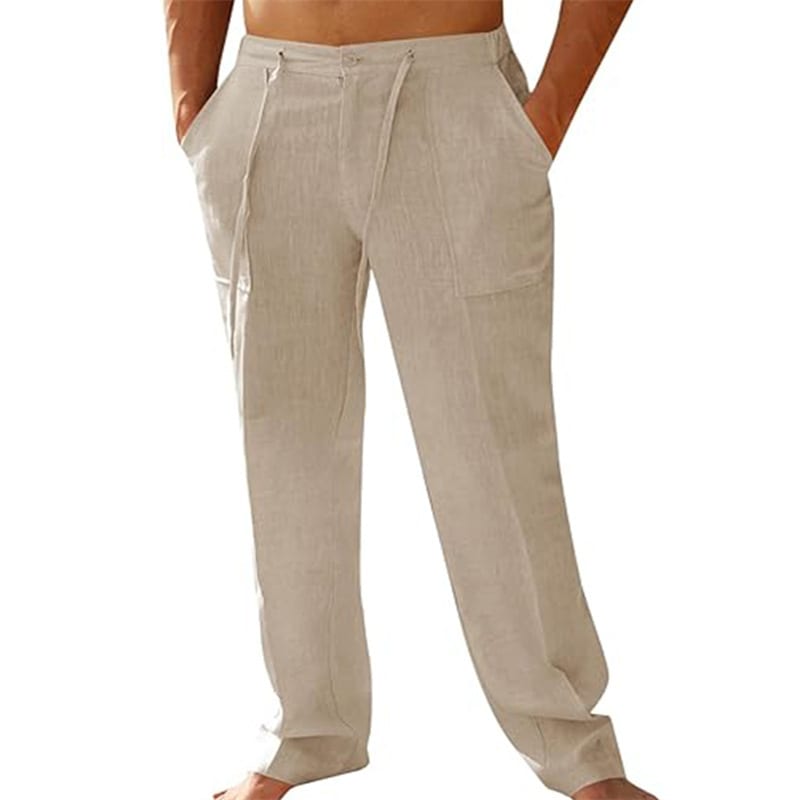 Men's Casual Linen Patch Pocket Loose Drawstring Straight Summer Beach Yoga Trousers view 10