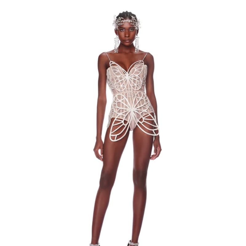 Female Party Stage Performance Costume Bow Rhinestone Sleeveless Jumpsuit view 5