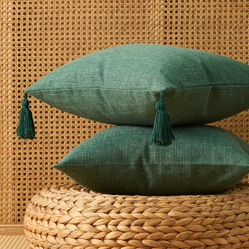 Japanese Solid Color Cotton Linen Fringe Pillow view 3