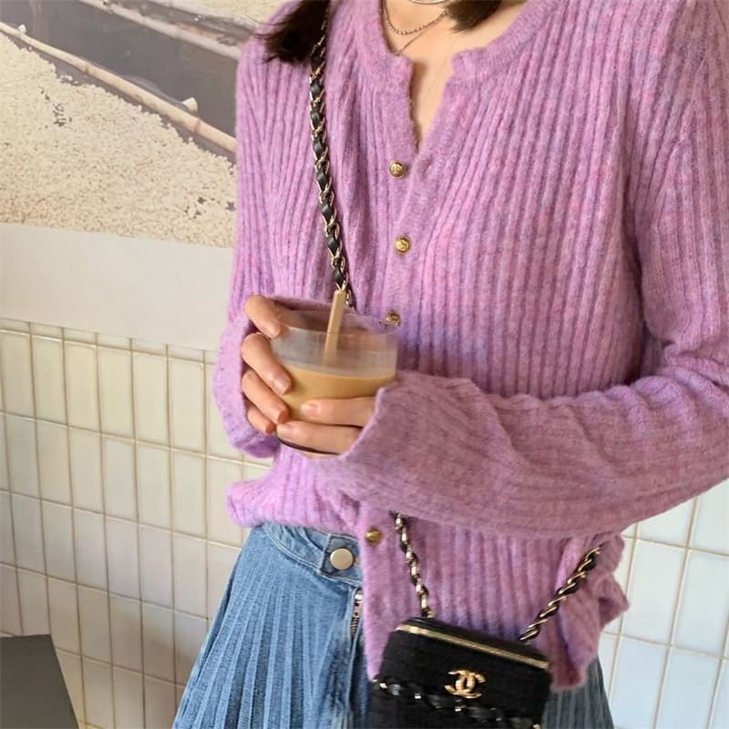 Soft Round Neck Gentle Simple Slim Fit Sweater Thin Coat view 2