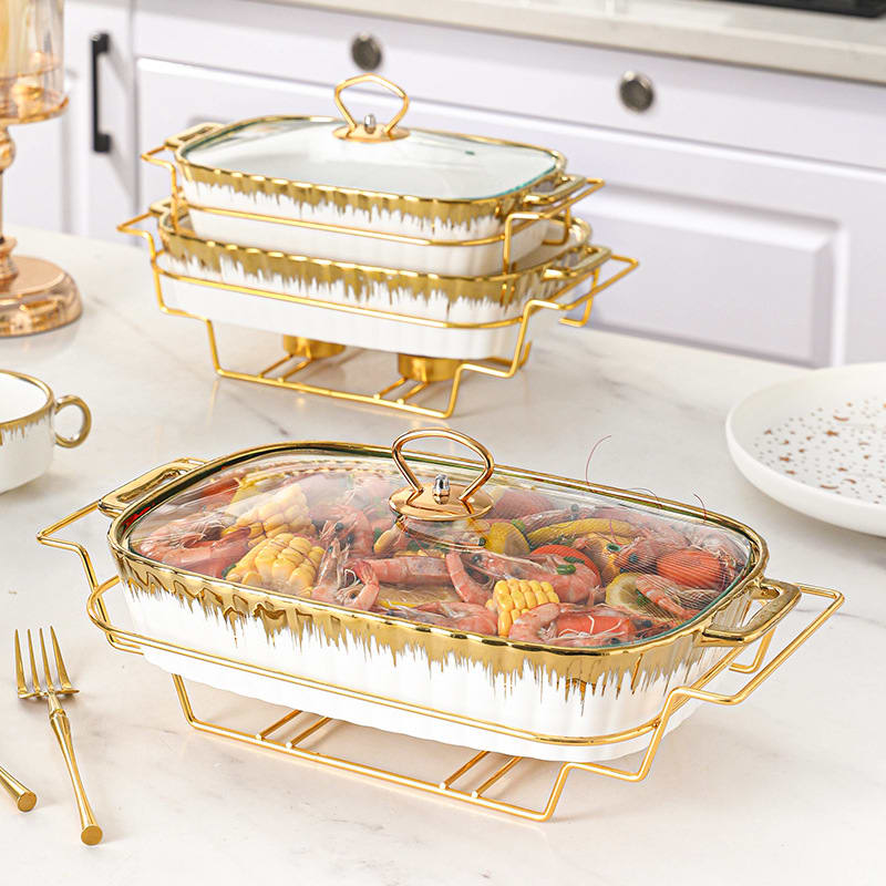 Household Creative Double-ear Square Casserole With Lid view 5
