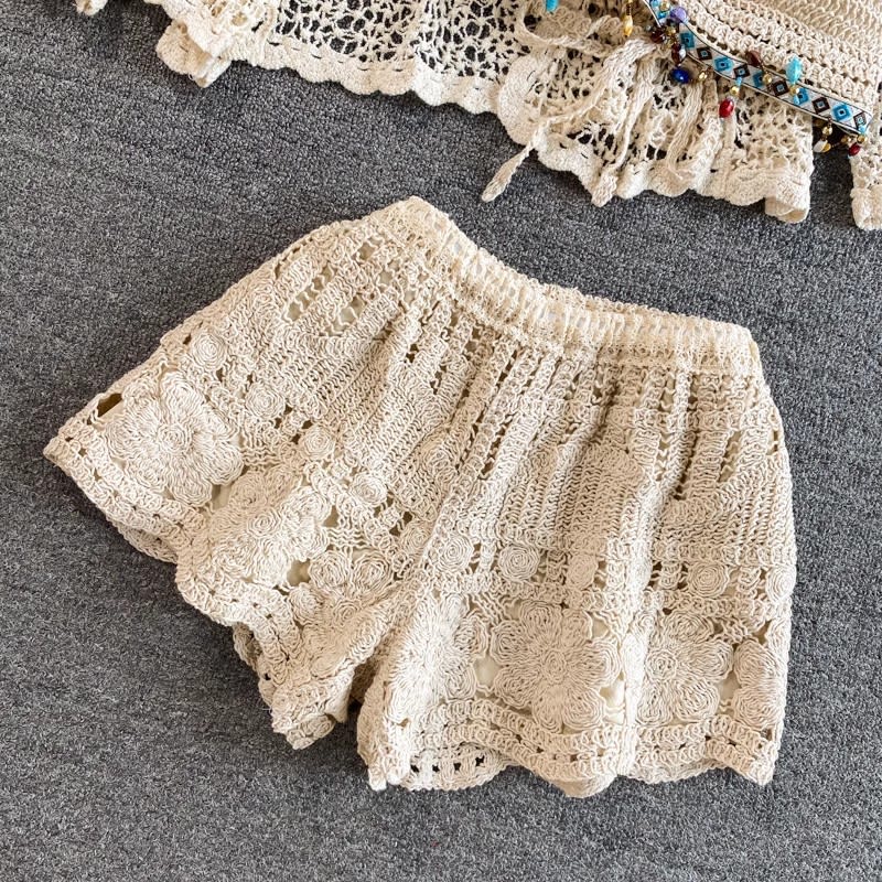 Cardigan Jacket High Waist Crocheted Shorts Beach Holiday Hot Spring Casual Suit view 5