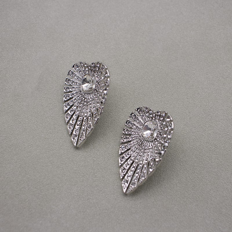 Niche Leaf-shapepd Stud Earrings Full Zirconium Inlaid Platinum view 2