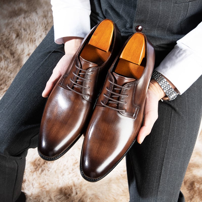 Men's Leather Shoes Breathable Lace Up Hand-rub Color view 29