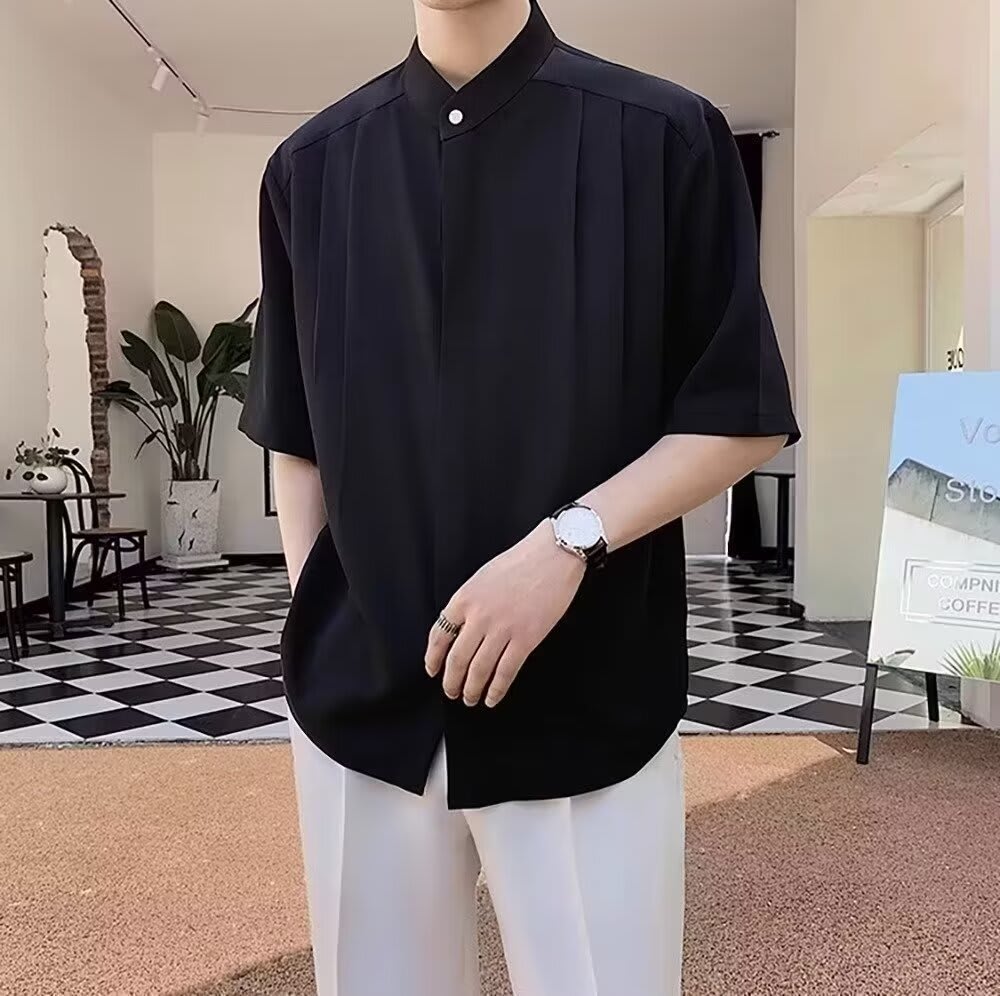 Men's Summer Stand Collar High-grade Casual Short-sleeved Shirt view 2