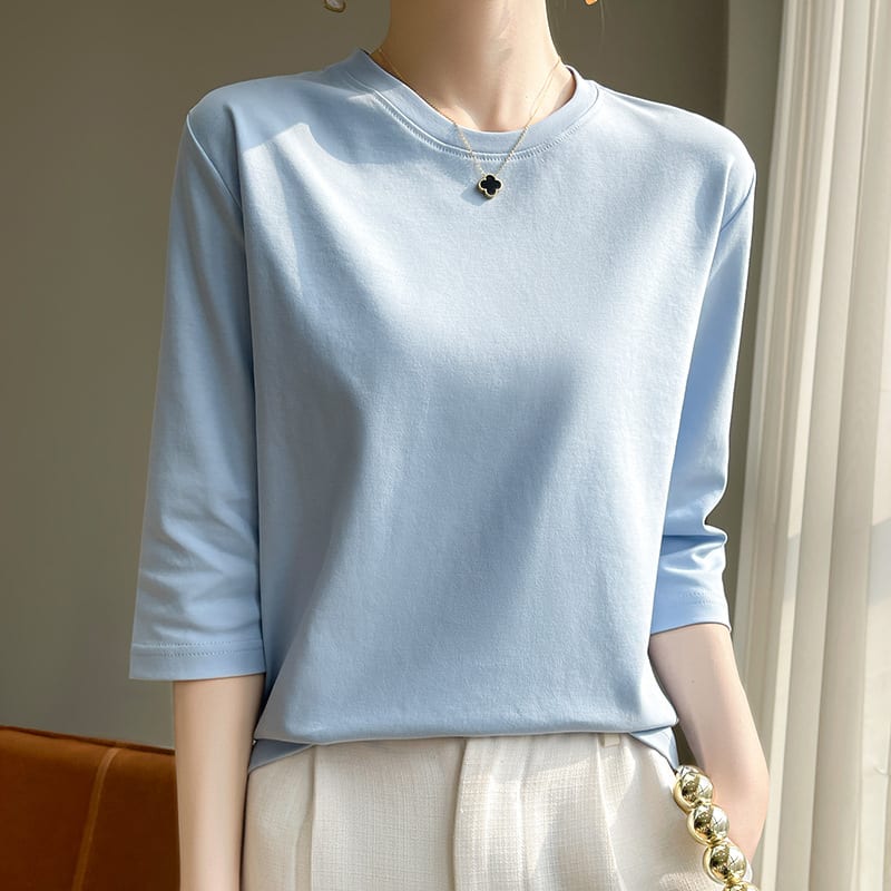 Mid-sleeve Bottoming Shirt Outer Wear Half-sleeve T-shirt Top view 3