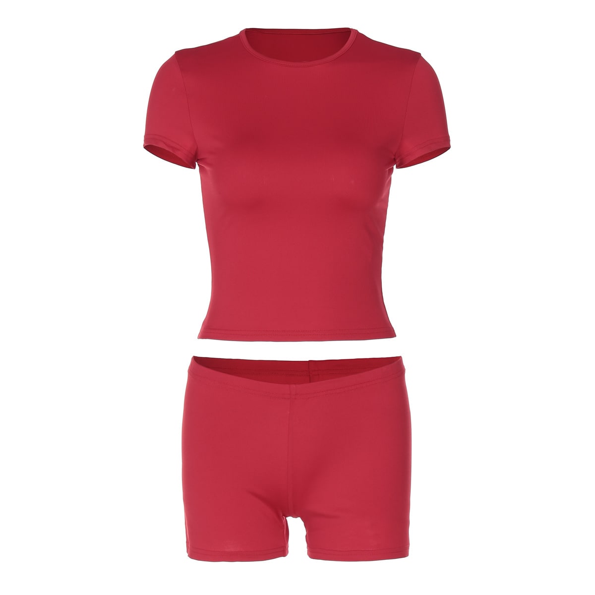 Solid Color Short Sleeve Top Casual Shorts Suit view 4