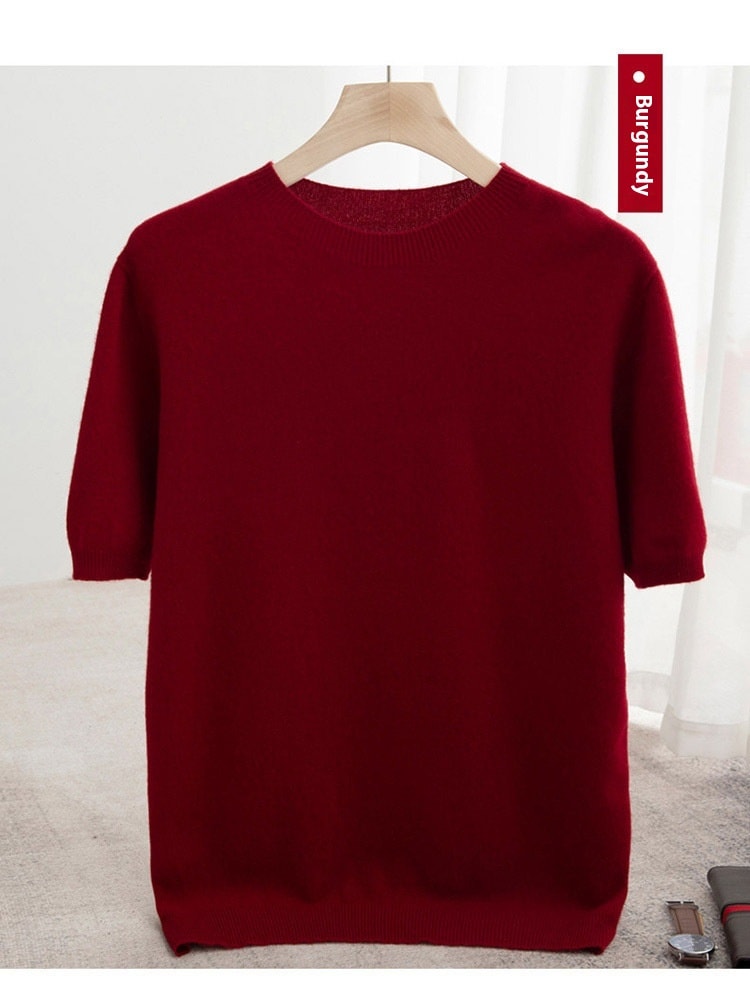 Knitted Short Sleeve Pure Wool Sweater Men's Round Neck view 21