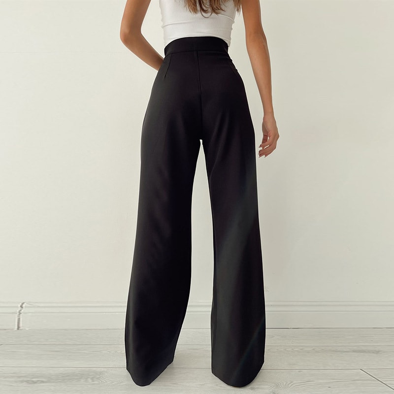 Knitted Casual Sports Trousers High Waist Loose Straight Wide Leg view 7