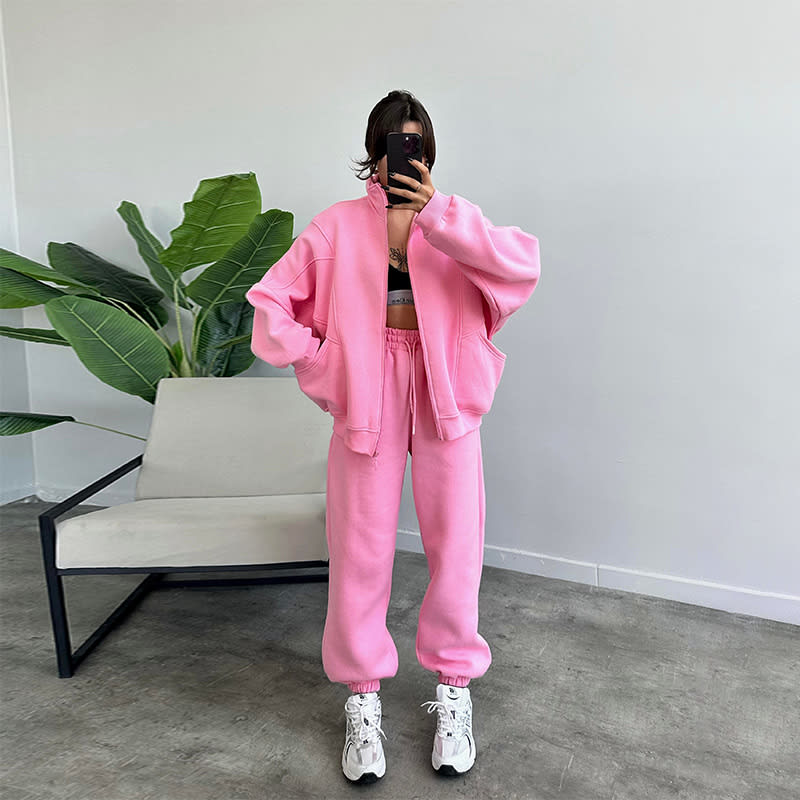 Sports Suits With Pockets Stand-up Collar Zipper Cardigan And Drawstring Trousers Fashion Jogger Set Outfits Tracksuits Women's Clothing view 12